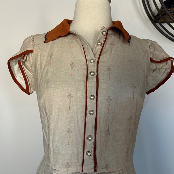 Antix Border Print Button Down Day Dress Medium - Picture 2 of 10